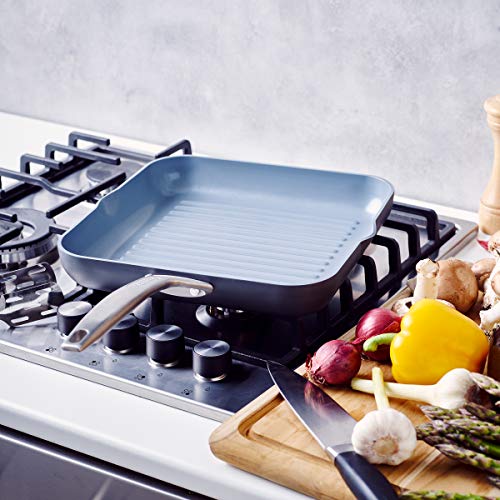 Greenpan Ceramic 8-Inch Nonstick Pots And Pans, Gray & Greenpan Ceramic 11-Inch Nonstick Grill Pan, Gray #TOP6