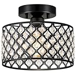 Black Crystal Ceiling Light Fixture,Modern Semi Flush Mount Ceiling Lighting Fixture,Round Small Chandelier for Hallway, Entryway, Laundry Room, Kitchen, Bedroom, Foyer, Bathroom, 1 Light, 9 inch