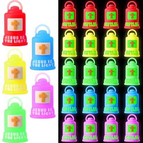 Halloscume 25 Pcs Jesus Is The Light Lanterns Figures Easter Glow in Dark Jesus Lights Easter Egg Filler The Way Sign Christian Religious Gift to Hide and Seek Sunday School Favor (Partially Glowing)