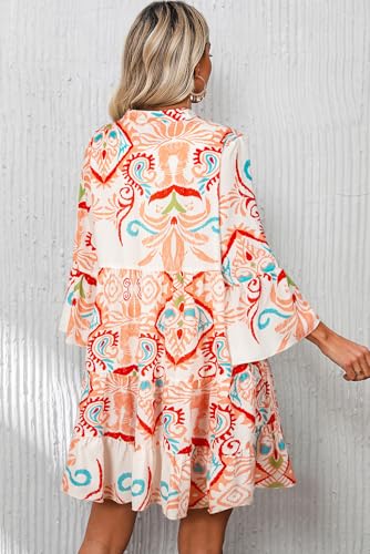 Image of Opemiby Summer Dresses for Women 2026 Flowy Ruffle 3 /4 Sleeve V Neck Tiered Casual Babydoll Boho Beach Mini Dress