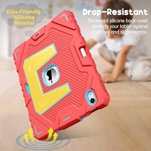 Image of Fintie Kids Friendly Case for iPad (A16) 11th Generation 11 Inch (2025), iPad 10th Generation 10.9 Inch (2022), Fully-Body Rugged Heavy Duty Shockproof Protective Case with Kickstand, Pink /Yellow