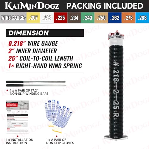 KaiMinDogz Right Hand Wind (Red Cone) 2" Garage Door Torsion Spring with Non-Slip Winding Bars & Gloves, Electrophoresis Black Coated, for Replacement, MIN 16,000 Cycles (0.218x2"x25") by KaiMinDogz - Used condition - Image 2