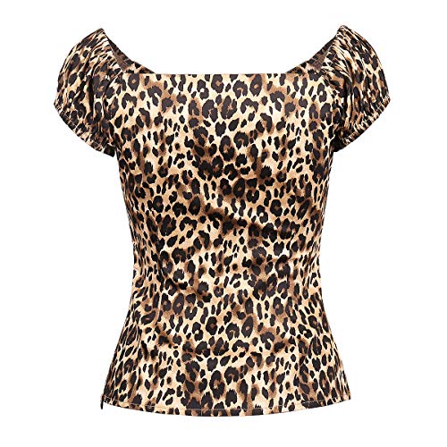 Image of YARN & INK Women's Rockabilly Tops 1950s Pinup Shirt Casual Off Shoulder Vintage Blouse