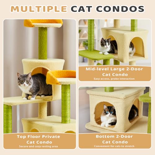 Erinnyees Árvore para gatos de 169 cm, torre para gatos grandes e adultos, torre de gatinhos de vári