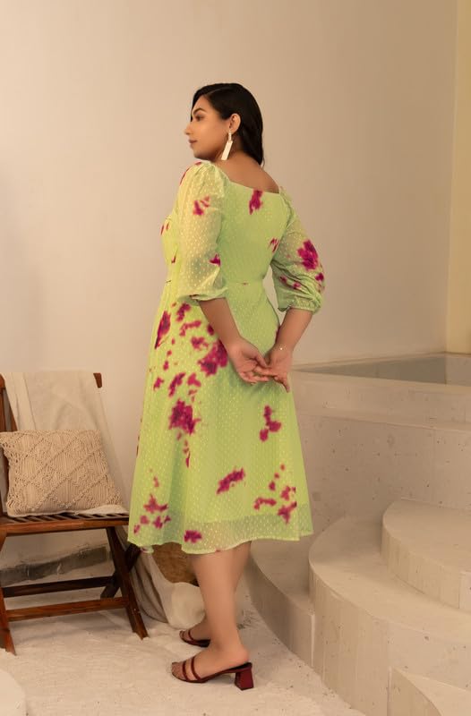 Image of Janasya Women's Georgette Fit and Flare Midi Dress