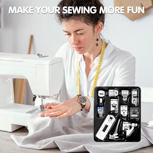 11 Pcs Sewing Machine Presser Foot Set, Sewing Machine Foot, Straight Stitch Foot, Roller Foot, Presser Feet Fits for Brother, Babylock, Singer, Janome, and Most of Low Shank Sewing Machines