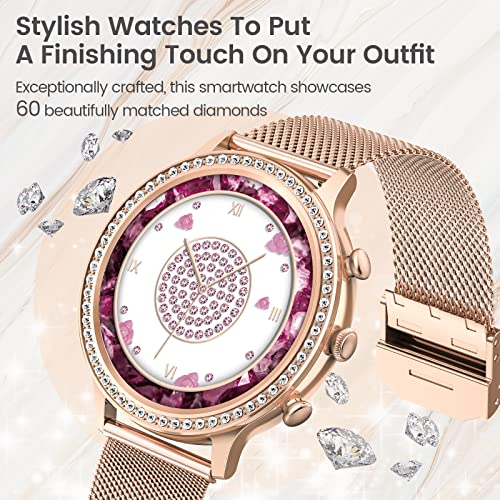 Smart Watches For Women With Diamonds (Answer/Make Call), 1.32'' Bluetooth Smartwatch For Android Phones, Fitness Tracker With Heart Rate, Blood Oxygen, Sleep Monitor, Pedometer, Best Gifts Gold #TOP1