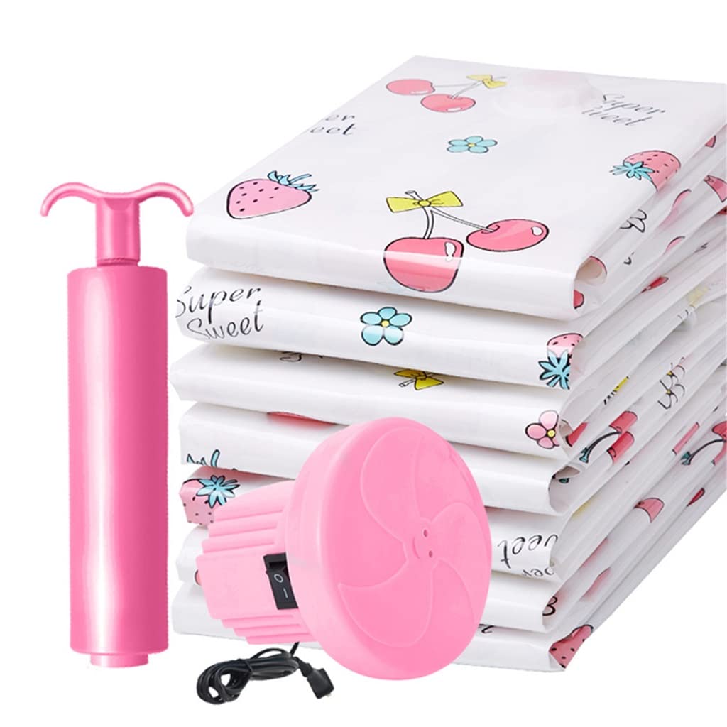 8 Stück Vakuum-Kompressionsbeutel für Stoffbeutel mit Handpumpe, wiederverwendbar, Decke, Kleidung, Steppdecke, Organizer, Reisen (rosa manuelle Luftpumpe, 70 x 50 cm)