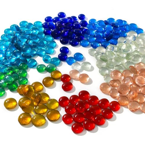 HAKACC Kolorowe szklane kamienie i mugole, 420 sztuk, 1800 g, 17-19 mm, kolorowe szklane nuggety do akwarium, wypełniaczy wazonów, hydroponiki i dekoracji, wysokiej jakości mieszane kolory