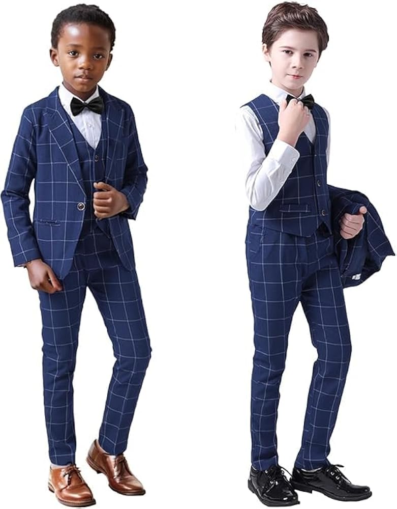 LOLANTA Costume Garçon 5 Pièces – Slim Fit, Veste Carreaux, Gilet, Chemise Et Nœud Papillon, 3-12 Ans