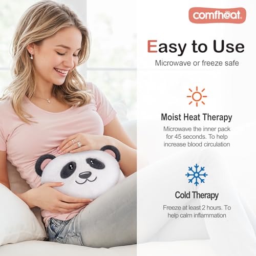 Image of Panda Microwave Heating Pad for Period Cramps, Moist Heat Pack | Menstrual, Muscle Pain Relief Stuffed Animal Heating Pad Plush with Flaxseed Filling, Washable Cover, for Girl Women