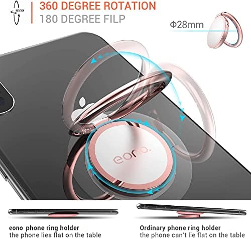 Amazon Brand - Eono Phone Ring Holder Handy Finger Ring Stand, Universal Grip 360 Adjustable Loop for iPhone 14 Pro Max Plus 13 mini 12 11 XS XR X 8 7 6 6s, Galaxy, 4-8 inches Smartphone - Rose Gold