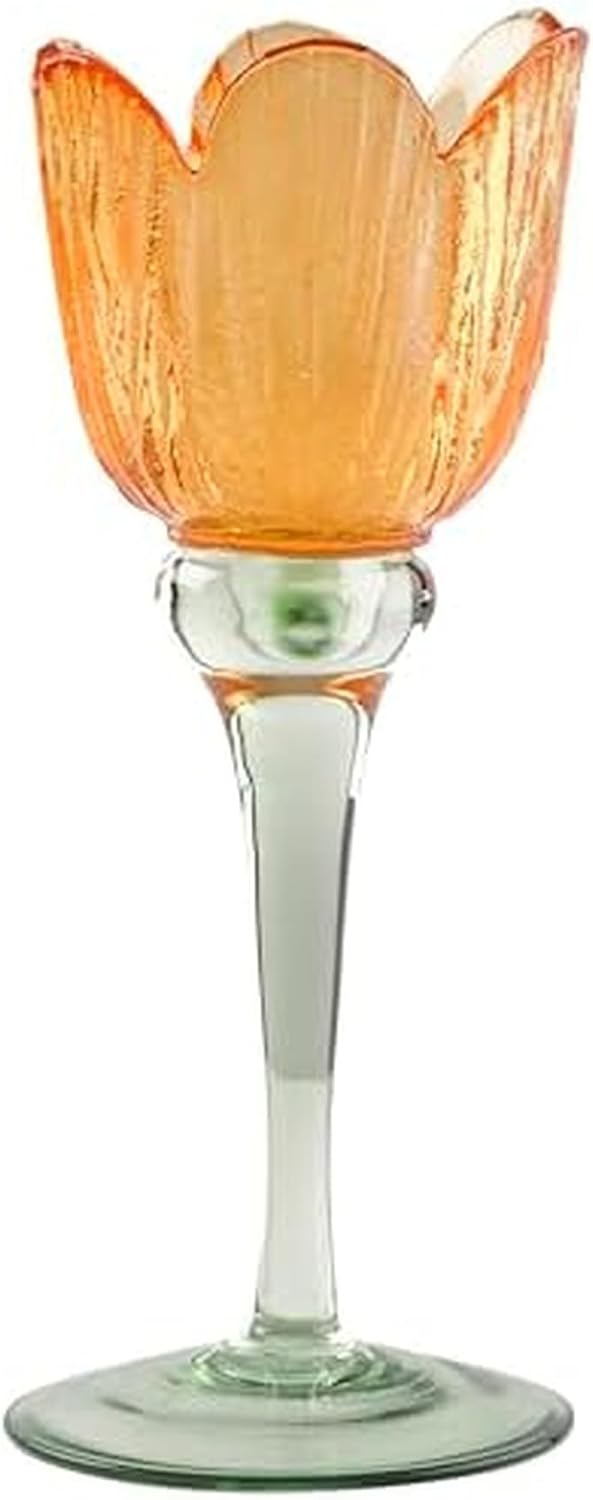 Dolly Parton Orange and Green Flower Shaped Glass Votive or Tealight Candle Holder, 3.14x3.14x7.67 Inch