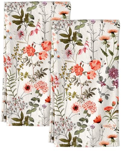 S Set Of 2-18x26 Cotton Dish Towels With Hanging Loop Reusable Tea Towel For Cleaning Spring Absorbent Dishcloths Cute Home Decor Housewarming, Flower Shrubs