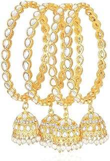 T4 Jewels 18k Gold Plated Jhumka Latkan Bangles Beautiful Kundan Designer Bangles for Women & Girls Price In India