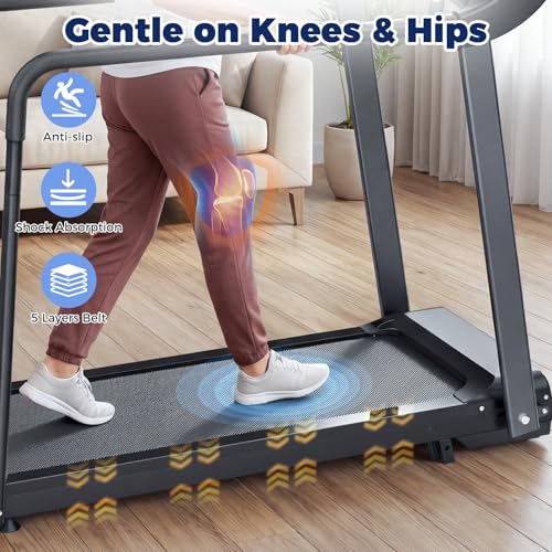 Image of Treadmills for Home with Long Handles for Balance, Joint-Friendly Shock Absorption, Smart APP & Heart Rate Monitor,