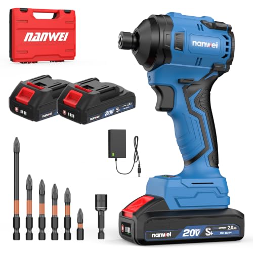 Image of NANWEI Impact Driver Compatible with Makita 18V Batteries, 240N·m, Brushless Motor, 1/4'' Hex Shank, Forward Rotation with 4-Speed Setting, Reverse Rotation with Auto-Stop Function (Battery Set)
