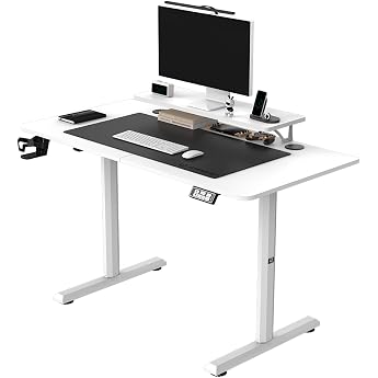 ULTRADESK - Desk for Players - Highlander - Gaming Table Steel Construction - Space for Two Monitors - Futuristic Shapes - Legroom and More - Accessories Included - 120x60cm - White