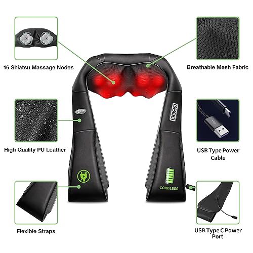 Image of cotsoco Cordless Shiatsu Neck and Shoulder Massager with Heat,Portable Massagers for Neck and Back,3D Deep Tissue Kneading Back Massager for Muscle Pain Relief,Perfect Gifts for Men and Woman