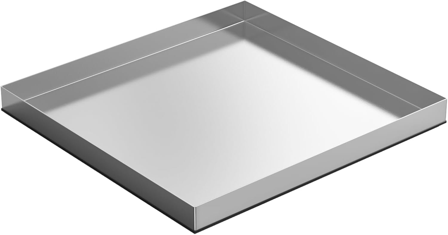 28 Inch x 30 Inch x 2.5 Inch Compact Washing Machine Pan, Heavy Duty 304 Stainless Steel Washing Machine Trays Pan with Anti-slip Bottom Pad Use of 18 GA Thickness Galvanized Steel, No Hole