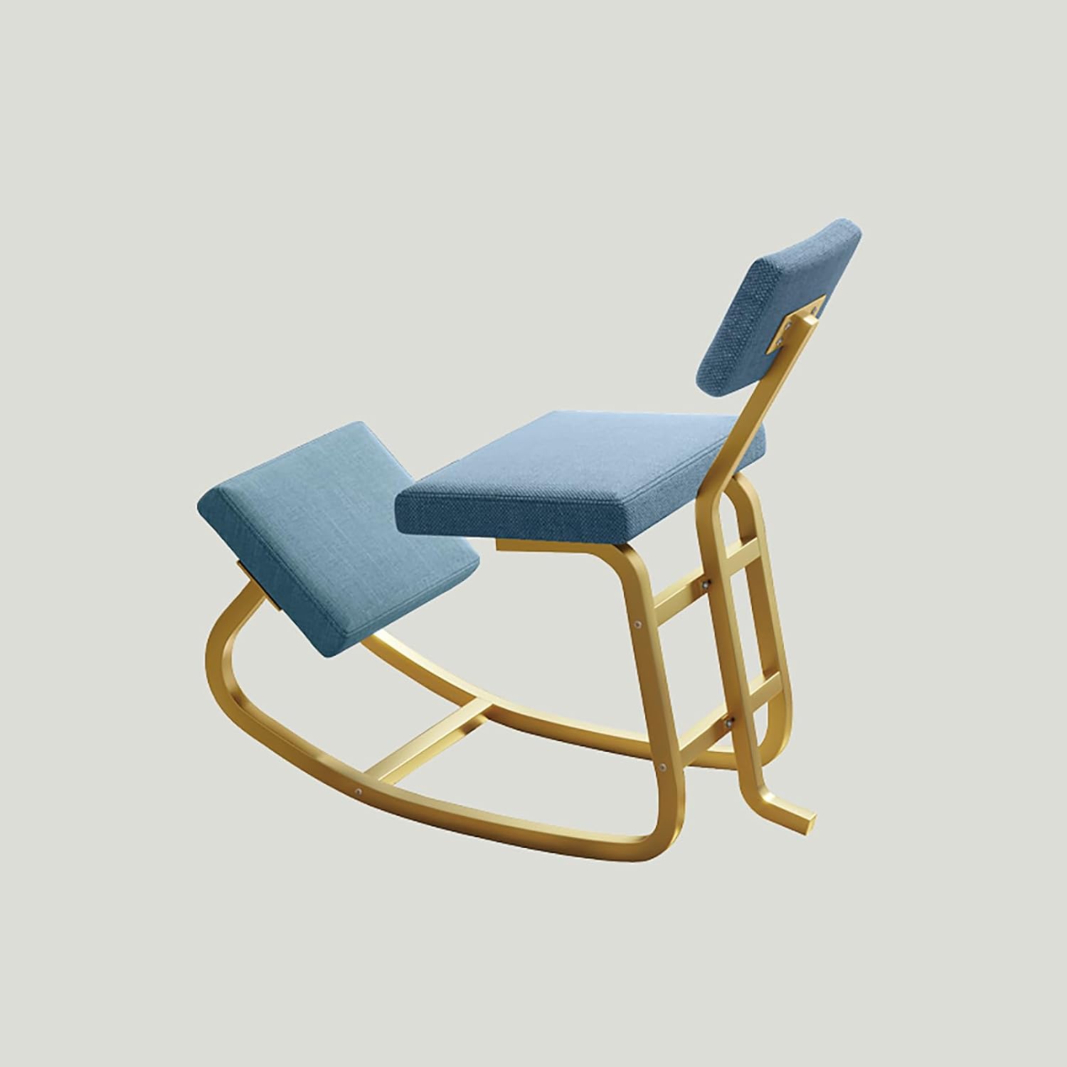 Innovative Metal Chairs, Ergonomic Stools, Sitting Posture Correction Chair, Kneeling Study Office Chair for Dining Room Bedroom Office Classroom Desk(Gold Frame, Blue 2)