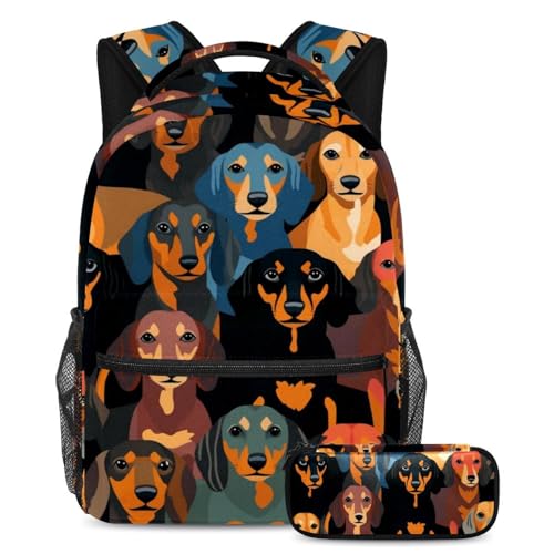 Ensemble de 2 cartables teckel à grande capacité avec sac à dos imprimé et trousse assortie
