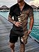 XL Black Mixed Gold Lion Mens Short Sets 2 Piece Outfits Fashion Summer Tracksuits Casual Set Polo Shirt Short Sleeve and Shorts Set