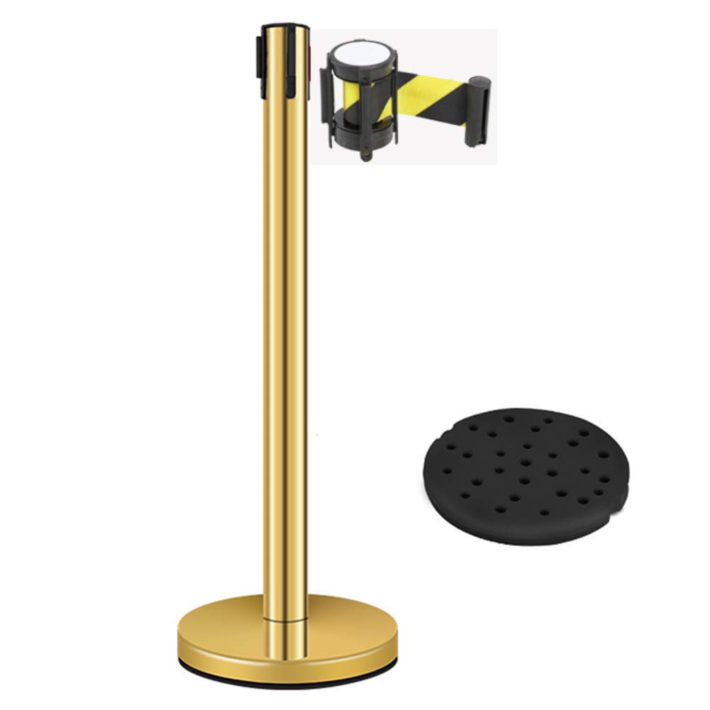 FMXYMCBlack Retractable Barrier Posts (2 Pack)- Parking Lot Pole, Crowd Control Stanchions, Red Carpet Ropes and Poles, Four-Way Connection Poles,Yellow black,200cm Belt