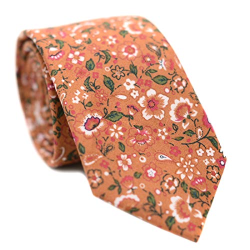 Image of JESLANG Men's Cotton Printed Floral Tie 2.56 inch Skinny Narrow Necktie Various Designs