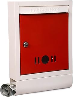 SPYLOCK Metal Letter Box for Gate and Wall Mount Red and Ivory Mailbox with Newspaper Magazine Holder Secure Post Box for Home Office School Entryway Use (Letter Box 2)