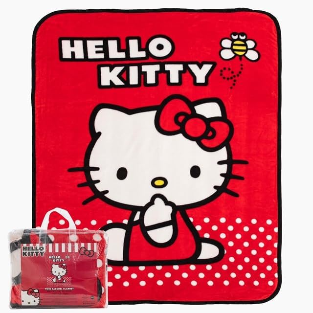 Twin Kids Raschel Blanket Hello Kitty Super Soft 60" Wide x 80" Long (Trendy Kitty)