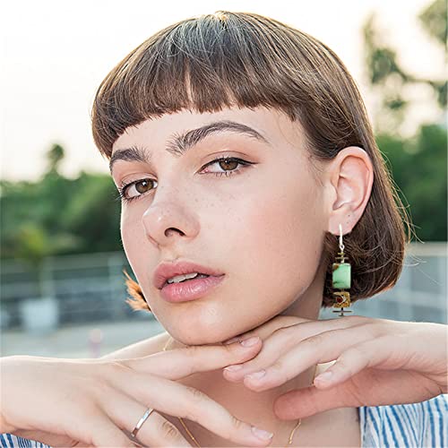 Coadipress Long Turquoise Stone Earrings For Women Girls Handmade Vintage Unique Chic Boho Geometric Statement Creative Ethnic Natural Gemstone Hoop Dangle Earrings Jewelry (Asymmetry Green Turquoise) #TOP2