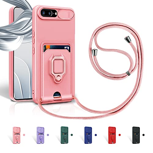 Aithne Funda con Cuerda para iPhone 8 Plus/7 Plus/iPhone 6s Plus/6 Plus Case con Ranura para Tarjetas,360 Anillo función de Soporte Cubierta -Pink Aithne Funda con Cuerda para iPhone 8 Plus/7 Plus/iPhone 6s Plus/6 Plus Case con Ranura para Tarjetas,360 Anillo función de Soporte Cubierta -Pink
