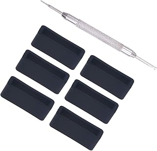 Rubber Leather Watch Band Strap Loops Silicone Watch Strap Free Loops Replacement Band Holder Keeper with Tools 7 PCS 22mm (Black)