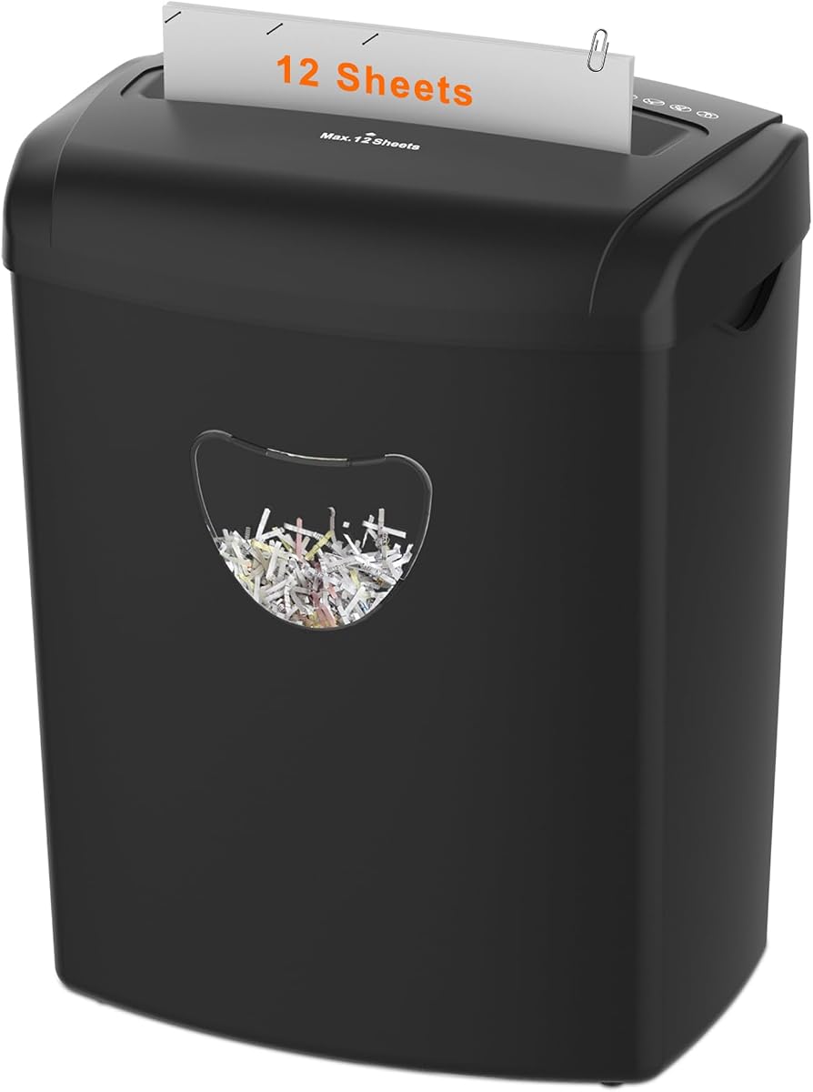 Suntiko 12 Sheet Home Office Cross Cut Shredder Black | P-4 Security Level, Jam-Proof System, 6.6Gal Bin, Shredder for Paper/Credit/Card/Mail,ETL Certified