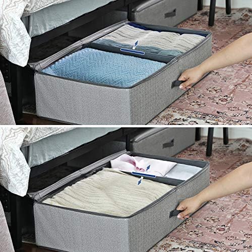 SONGMICS Underbed Storage Bag, Storage Boxes Under Bed with Adjustable Divider, Foldable Wardrobe Organiser, Above Wardrobe, for Clothes Sheets Blankets, 82 x 42 x 20 cm, Grey RUB01G