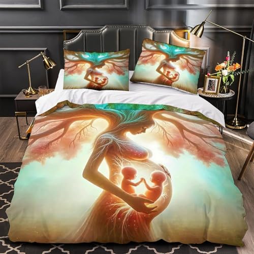 Housse de couette Arbre de Vie imprimé 3D plantes parure de lit 3 pièces microfiche 200x200 - 4