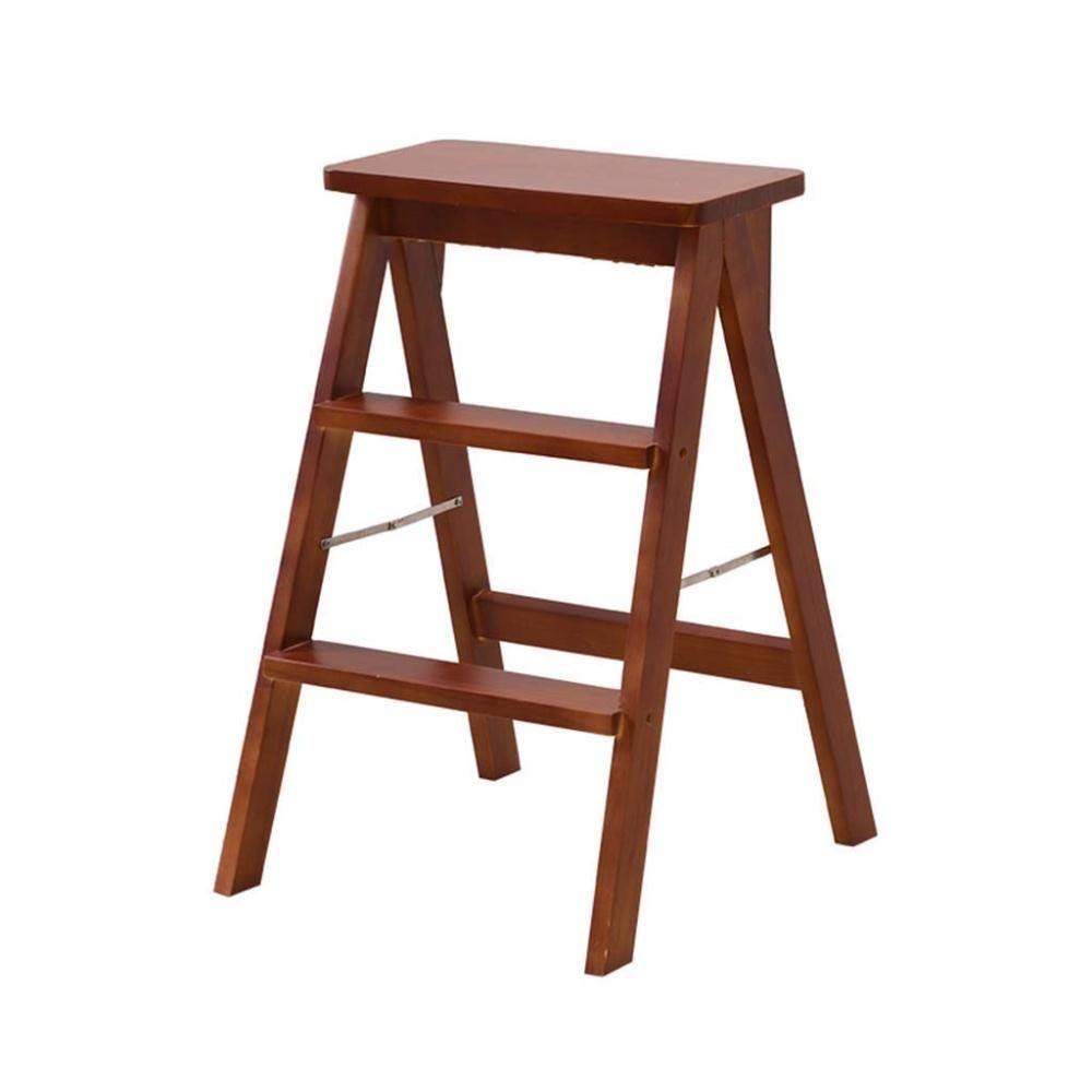 Chaise escabeau sécurité 3 marches bois : marchepied pliant marron pour escalier intérieur