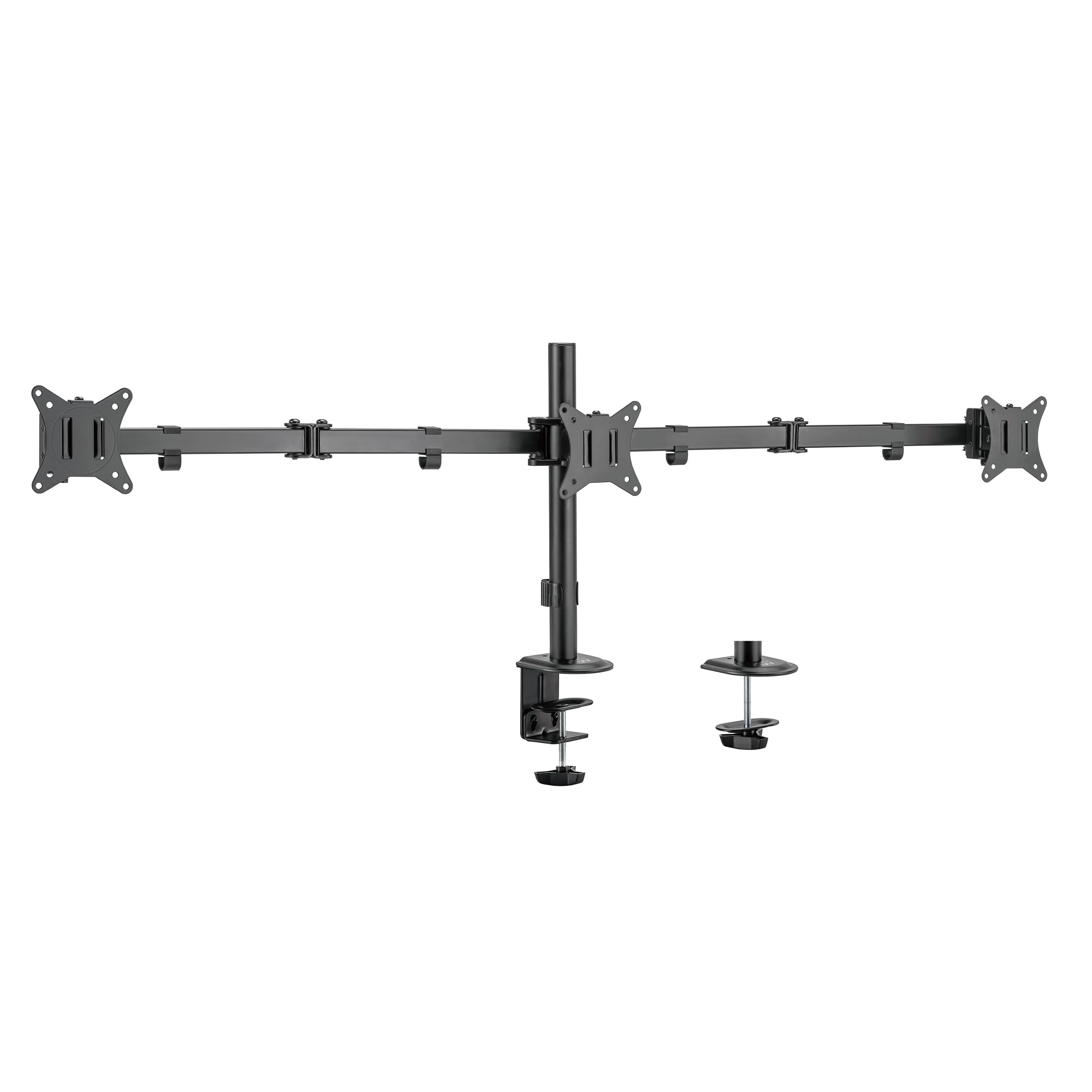Ewent EW1513 Triple Monitor Stand,Triple Monitor Arm,Ergonomic Triple Monitor Stands for Desks,13-27 inch TV/Monitor Support Bracket,Adjustable Height,Tilt and Swivel,with Clamp,VESA 75X75 and 100X100