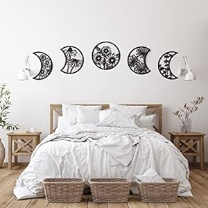 Jetec 5 Pieces Moon Phase Wall Decor Boho Hanging Moon Phase Nordic Wood Wall Art for Living Room Bedroom Home Decoration Room Apartment Bar Ornament(Black)