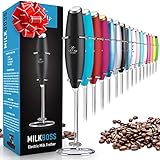 Zulay Original Milk Frother Handheld Foam Maker for Lattes - Whisk Drink Mixer for Coffee, Mini Foamer for Cappuccino, Frappe, Matcha, Hot Chocolate by Milk Boss (Black)