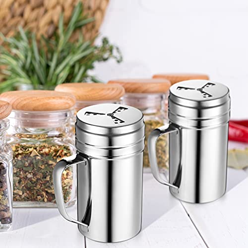 3 Pieces Seasoning Bottle With Handle Stainless Steel Spice Shaker Metal Versatile Dredge Shaker With Rotating Cover For Cooking Kitchen Gadget (Fan Style Lid,Large) #TOP3