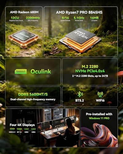 Image of AOOSTAR MACO AMD R7 PRO 8845HS Mini PC with 32GB DDR5 RAM 1TB NVME SSD,Mini Desktop Computer, OCULINK / 2*USB4(PD|8K@60Hz) /HDMI2.1 /1 xDP 1.4, 2X 2.5G LAN,2*M.2 Slots，Support Openclaw