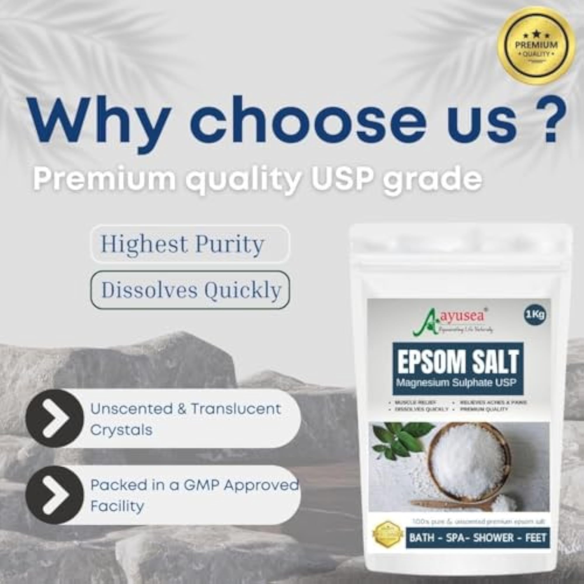 Epsom Bath Salt for Muscle Relaxation & Foot Soak, 1kg