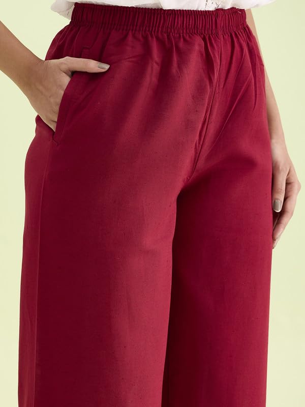 Image of GO COLORS Soft Linen Wide Pant Full Length for Women| Breathable, Mid Rise