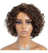 Rebecca Fashion Short Curly Human Hair Wigs for Black Women Side Part Cute Curly Bob Wig Brazilia...