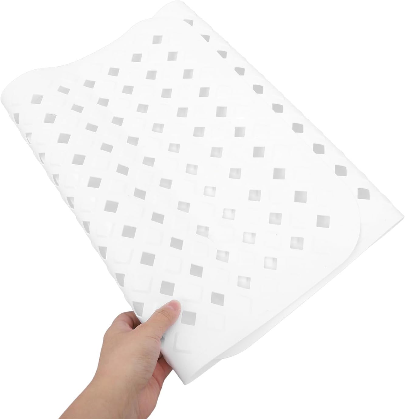PVC Non Slip Bathtub Mat with Suction Cups and Drain Holes, White Bathroom Floor Mat for Tub, Washable Anti Slip Shower Pad with Modern Sleek Design for Home Bath