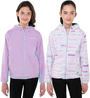 Eddie Bauer Girls Light Weight Reversible Fleece-Lined Hooded Jacket (Lavender, Medium 10/12)