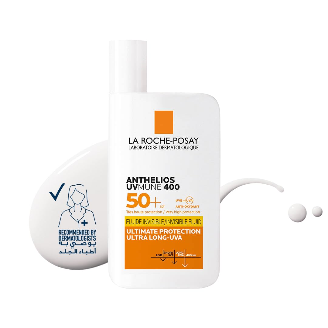La Roche-Posay Anthelios UVMune 400 Invisible Fluid SPF50+ 50ml – Ultra-Light Facial Sunscreen for Sensitive Skin, Non-Greasy, No White Cast, Fast-Absorbing Daily UV Protection