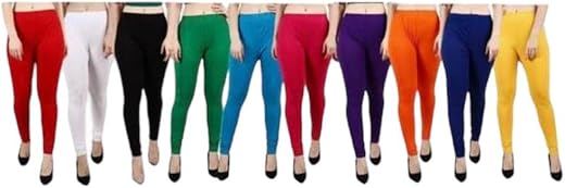 PR PINK ROYAL Fashion Viscose Lycra Fabric Leggings for Women Multi Color Combo Pack of 10 | Color Red,White,Black,Green,S...
